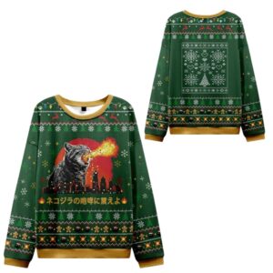 Alternative view of 2025 Christmas Tremble Before The Roar Of Catzilla Ugly Sweater - Grishko.com