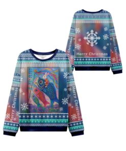 Alternative view of 2025 Christmas Ukiyoe Rabbit Ride Carp Ugly Sweater 
