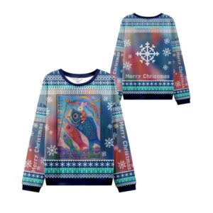 Alternative view of 2025 Christmas Ukiyoe Rabbit Ride Carp Ugly Sweater - Grishko.com