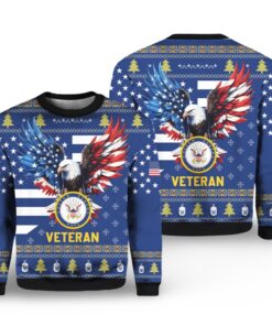 Alternative view of 2025 Christmas US NAVY 250th Years Of Service Veteran Ugly Sweater 