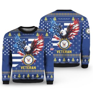 Alternative view of 2025 Christmas US NAVY 250th Years Of Service Veteran Ugly Sweater - Grishko.com