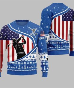 2025 Christmas USA Flag Golf Ugly Christmas Sweater 