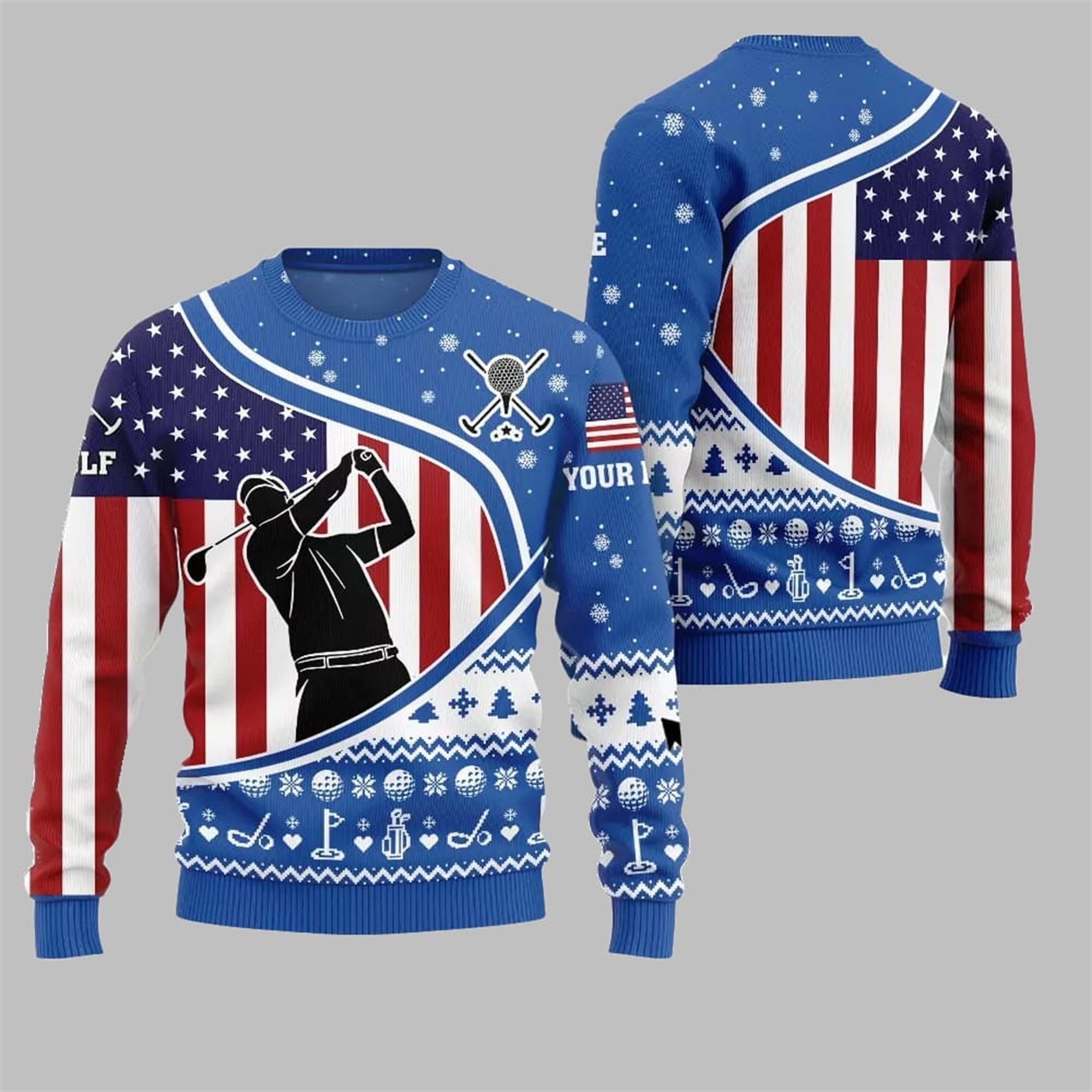 2025 Christmas USA Flag Golf Ugly Christmas Sweater - Grishko.com