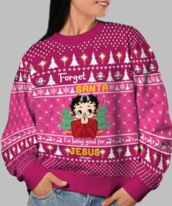 Alternative view of 2025 Christmas Vintage Girl Forget Santa I'm Being Good For Jesus Christmas Ugly Sweatshirt 