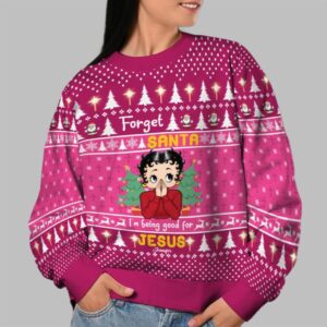 Alternative view of 2025 Christmas Vintage Girl Forget Santa I'm Being Good For Jesus Christmas Ugly Sweatshirt - Grishko.com