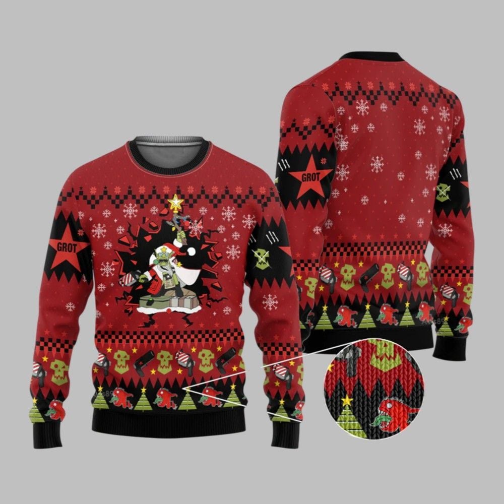 2025 Christmas Warhammer Armed And Dangerous Red Gobbo Iconic Ugly Sweater - Grishko.com