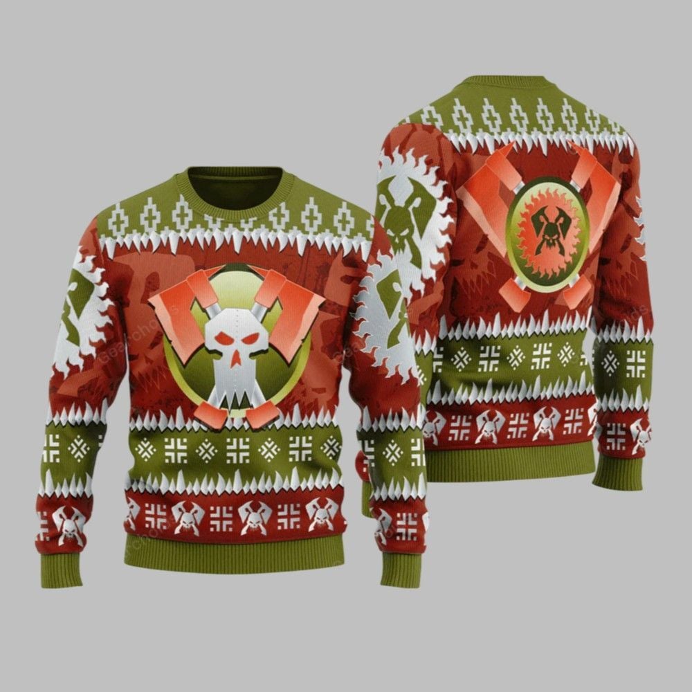 2025 Christmas Warhammer Blood Axe Orks Iconic Ugly Christmas Sweater - Grishko.com
