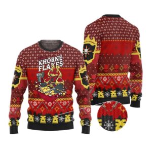 Alternative view of 2025 Christmas Warhammer Chaos Khorne Flakes Iconic Ugly Christmas Sweater - Grishko.com
