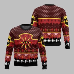 2025 Christmas Warhammer Chaos Reigns Khorne Iconic Ugly Christmas Sweater - Grishko.com