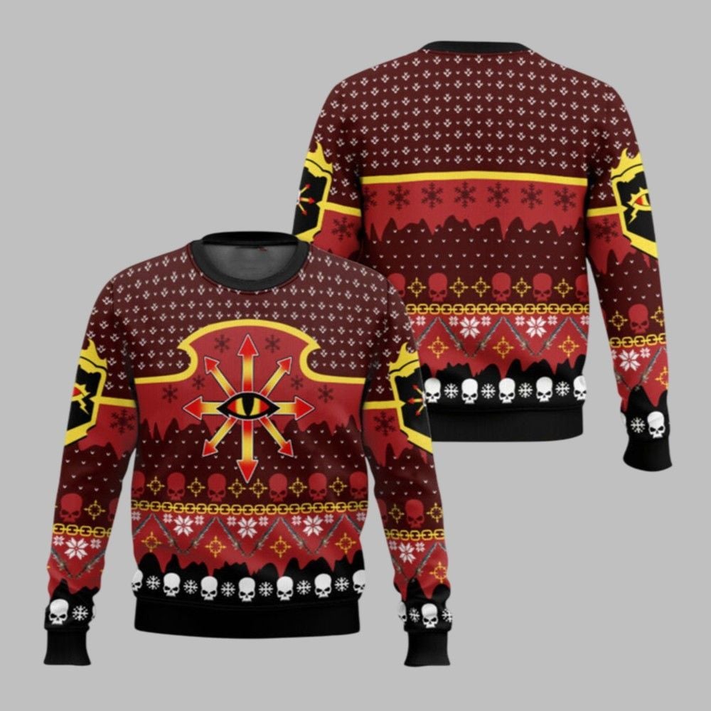 2025 Christmas Warhammer Chaos Reigns Khorne Iconic Ugly Christmas Sweater - Grishko.com