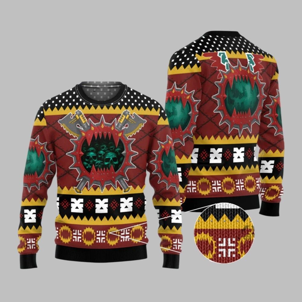 2025 Christmas Warhammer Chaos Space Marine World Eaters Iconic Ugly Sweater - Grishko.com