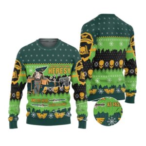 Alternative view of 2025 Christmas Warhammer Colonel Commissar Ibram Gaunt Iconic Ugly Sweater - Grishko.com