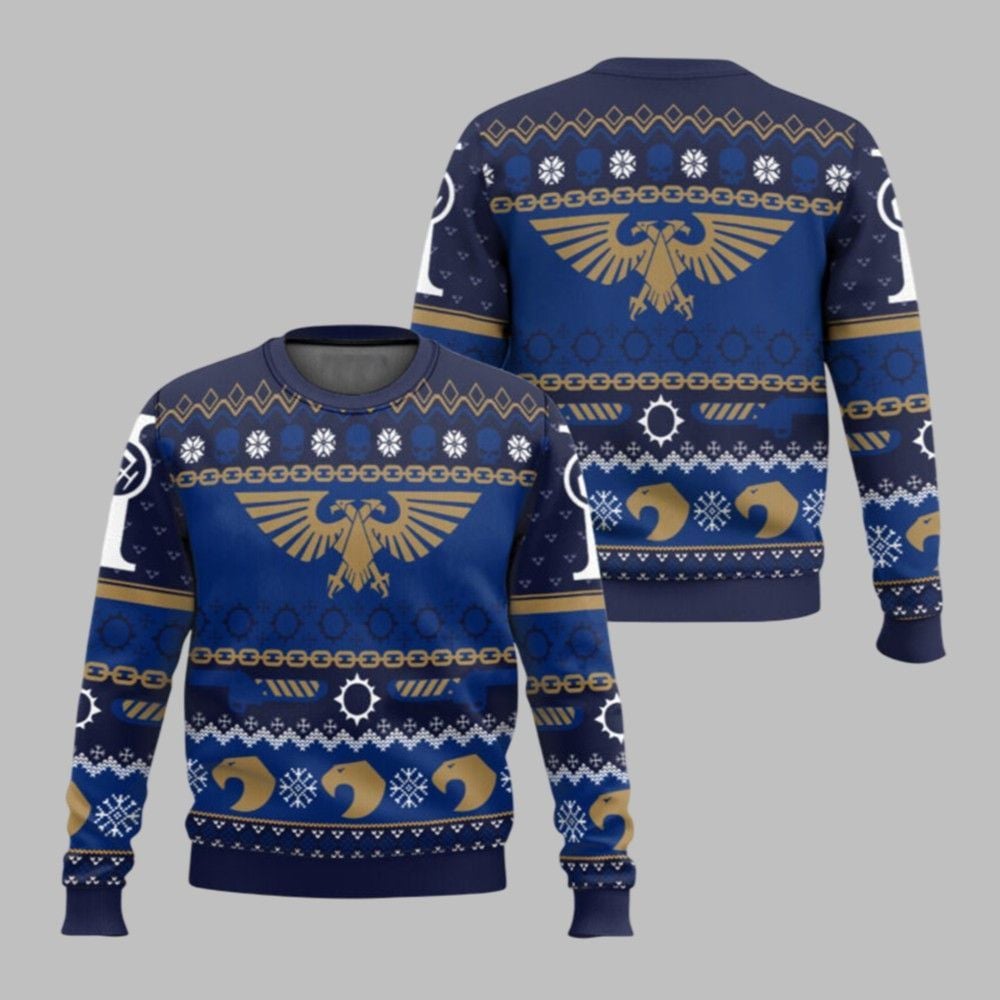 2025 Christmas Warhammer Icy Imperium Knitted Iconic Ugly Christmas Sweater - Grishko.com