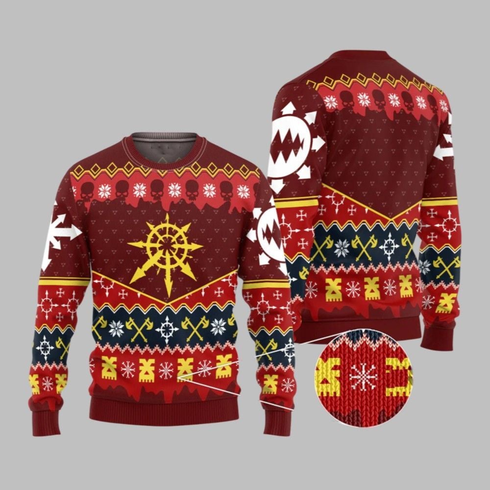 2025 Christmas Warhammer Slay Bells Ring Khorne Chaos Iconic Ugly Christmas Sweater - Grishko.com