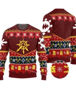 Alternative view of 2025 Christmas Warhammer Slay Bells Ring Khorne Chaos Iconic Ugly Christmas Sweater 