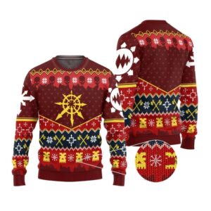 Alternative view of 2025 Christmas Warhammer Slay Bells Ring Khorne Chaos Iconic Ugly Christmas Sweater - Grishko.com