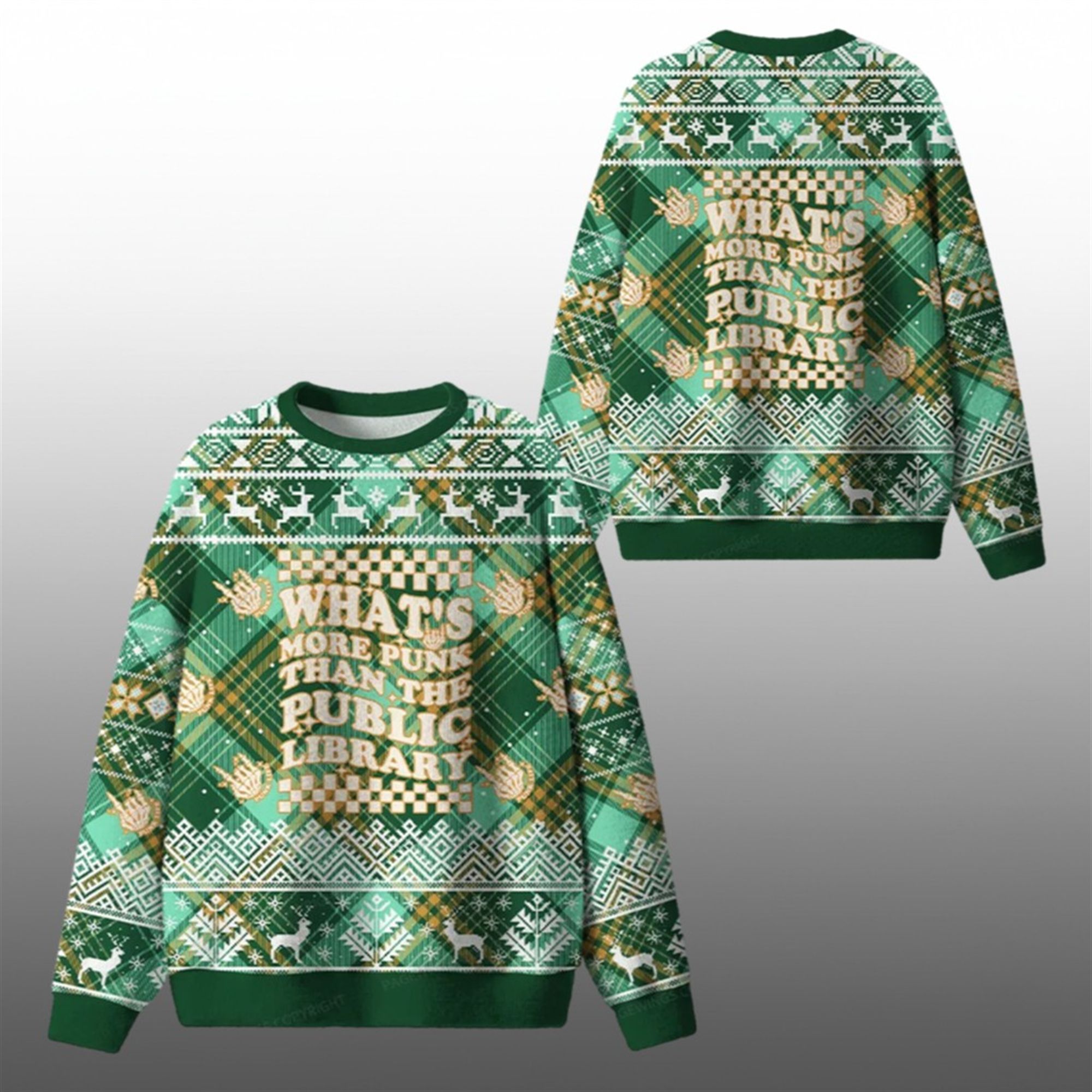 2025 Christmas What's More Punk Than The Public Library Ugly Sweater - Grishko.com