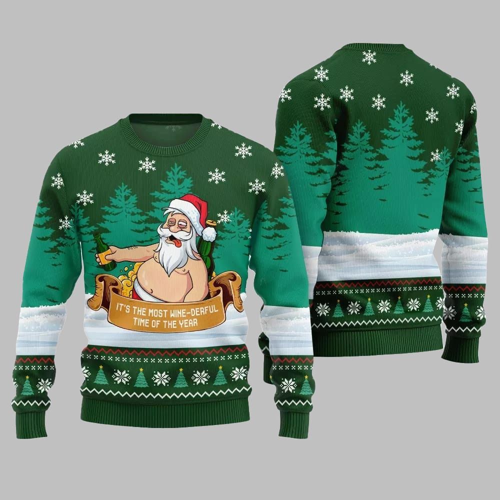 2025 Christmas Wine-derful Santa Ugly Christmas Sweater - Grishko.com