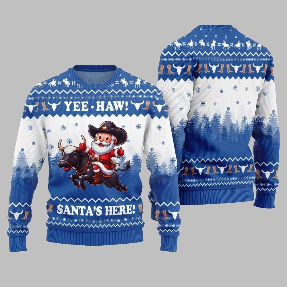2025 Christmas Yee Haw Santas Here Ugly Christmas Sweater - Image 5