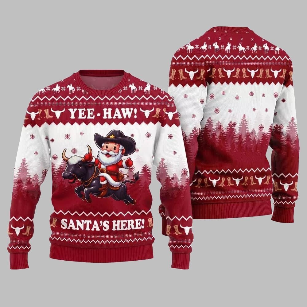 2025 Christmas Yee Haw Santas Here Ugly Christmas Sweater - Grishko.com