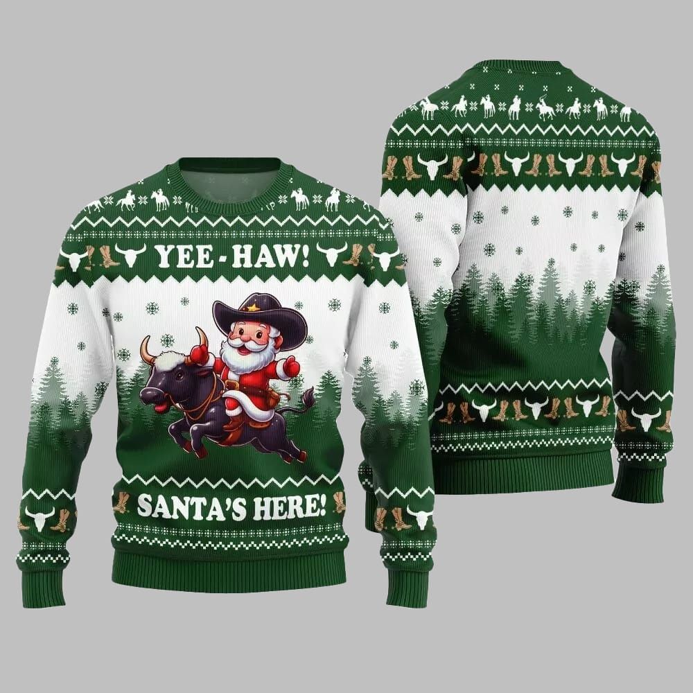 2025 Christmas Yee Haw Santas Here Ugly Christmas Sweater - Image 3
