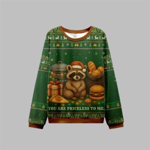 Alternative view of 2025 Christmas You Are Priceless Raccoon Ugly Sweater - Grishko.com