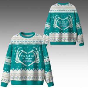 Alternative view of 2025 Christmas You Had Me At Trigger Warnings Ugly Sweater - Grishko.com