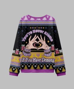 Alternative view of 2025 Christmas You're Never Alone If You Have Demons Ugly Christmas Sweater 