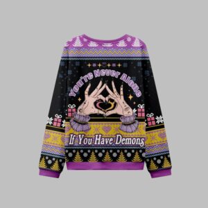 Alternative view of 2025 Christmas You're Never Alone If You Have Demons Ugly Christmas Sweater - Grishko.com