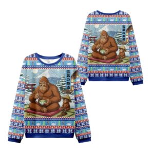 Alternative view of 2025 Christmas Zen Yeti Japanese Tea Ugly Sweater - Grishko.com