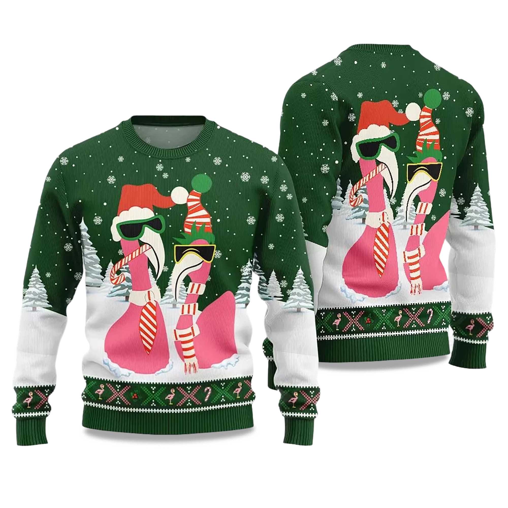 2025 Cool Flamingo Ugly Christmas Sweater - Image 4