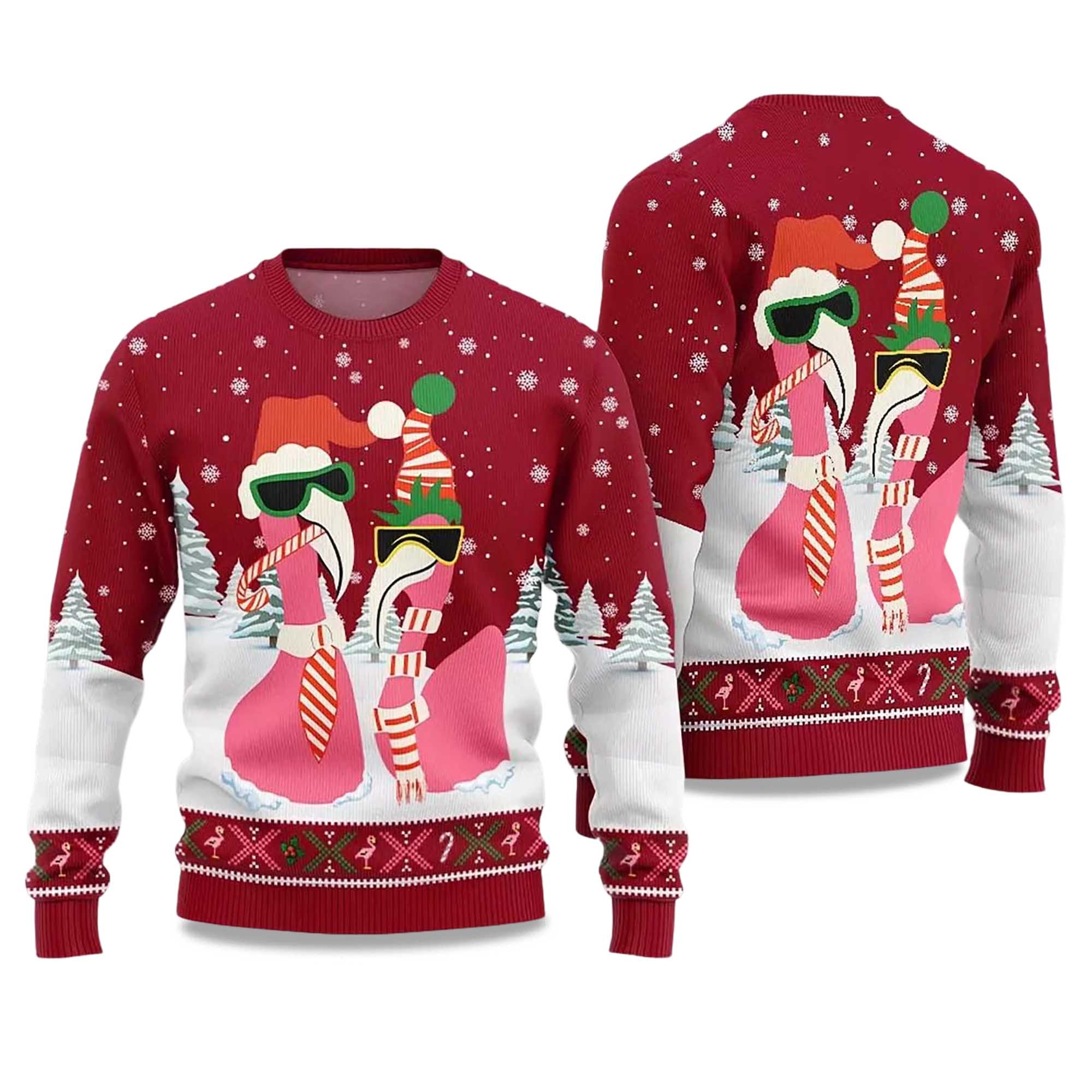 2025 Cool Flamingo Ugly Christmas Sweater - Image 3