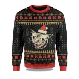 2025 Coughing Cat Meme Christmas Ugly Sweater