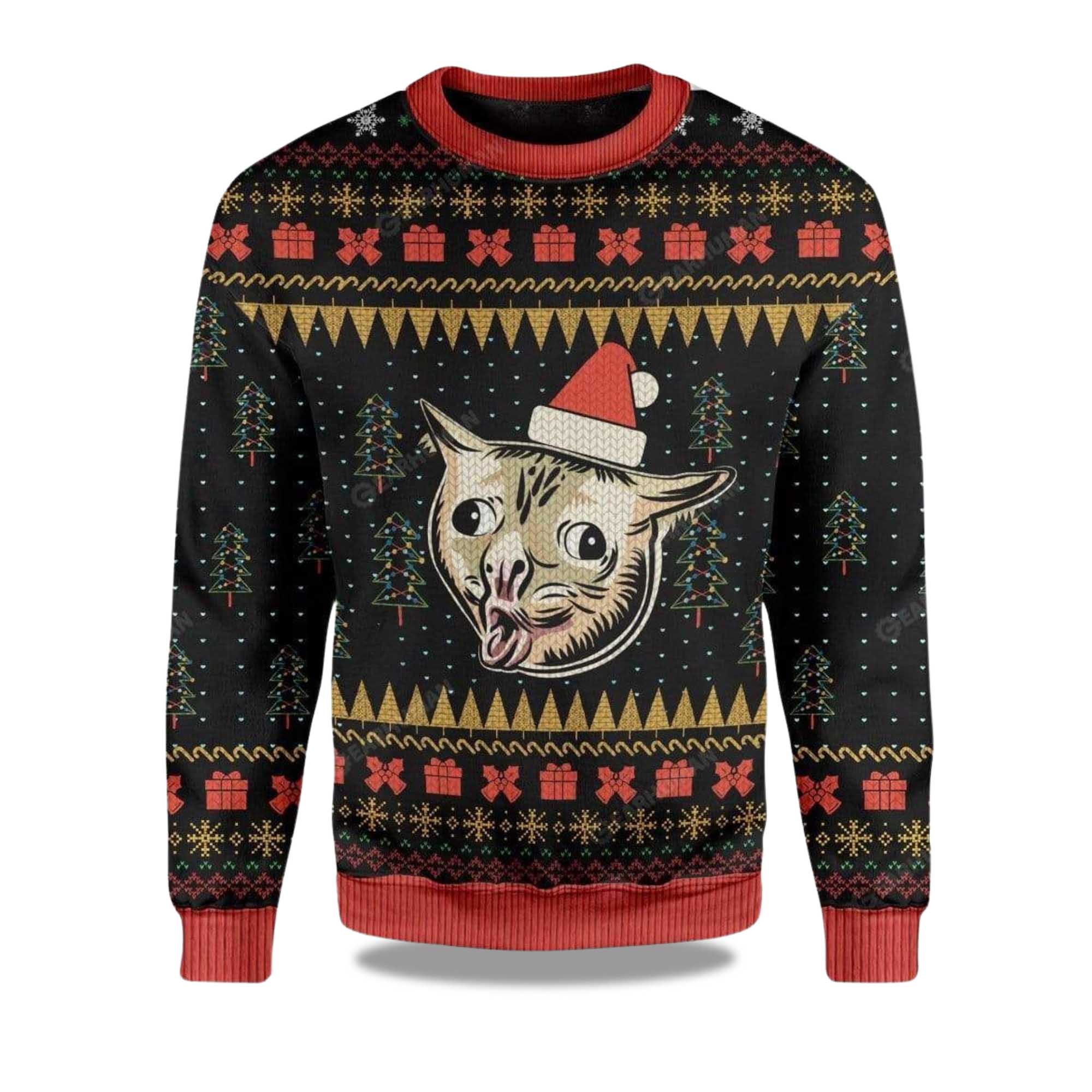 2025 Coughing Cat Meme Christmas Ugly Sweater