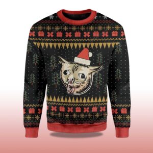 Alternative view of 2025 Coughing Cat Meme Christmas Ugly Sweater