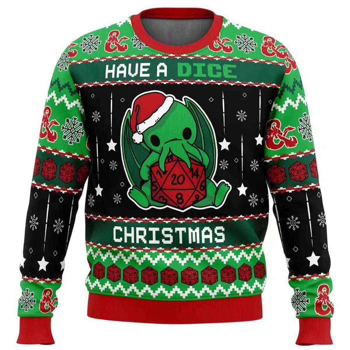 2025 Cthulhu Have A Dice Dungeons & Dragons Ugly Christmas Sweater