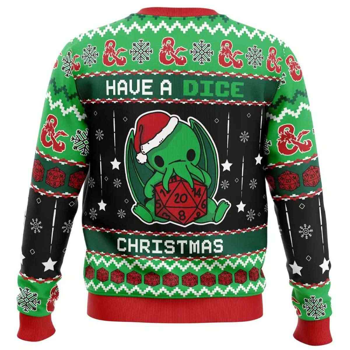 Alternative view of 2025 Cthulhu Have A Dice Dungeons & Dragons Ugly Christmas Sweater