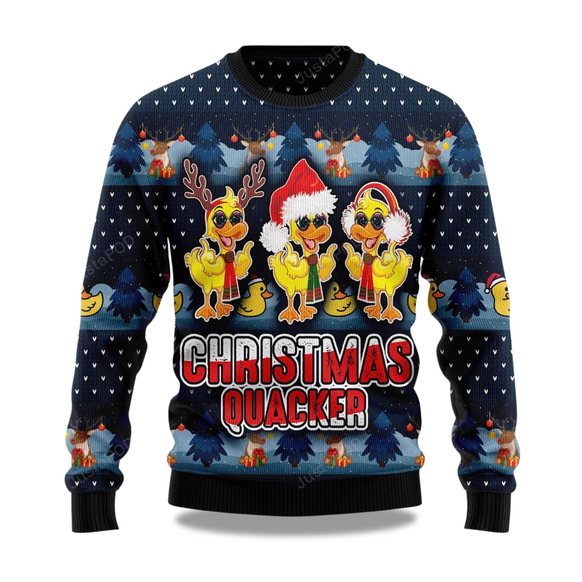2025 Cute Duck Quacker Christmas Ugly Sweater