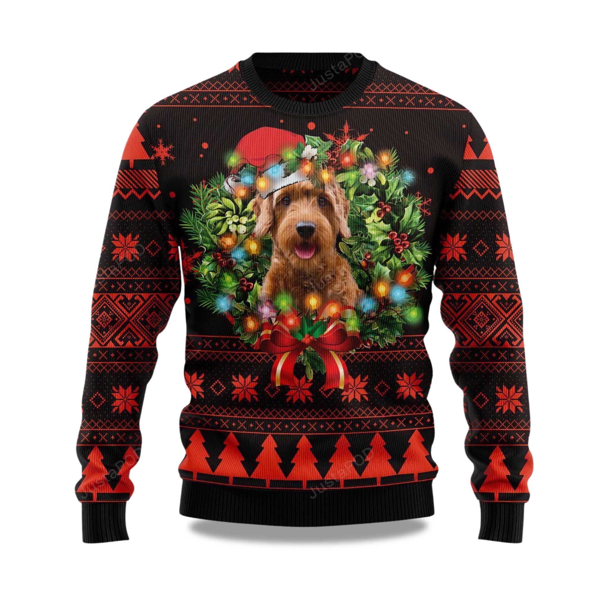 2025 Cute Goldendoodle Dog Christmas Ugly Sweater