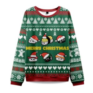 2025 Cute Sushi Cat Christmas Ugly Sweater