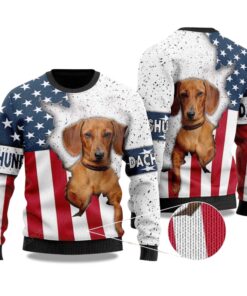 2025 Dachshund Dog USA Flag Christmas Ugly Sweater
