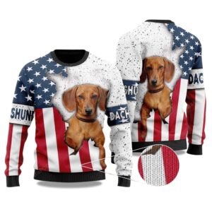 2025 Dachshund Dog USA Flag Christmas Ugly Sweater