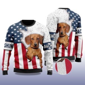Alternative view of 2025 Dachshund Dog USA Flag Christmas Ugly Sweater