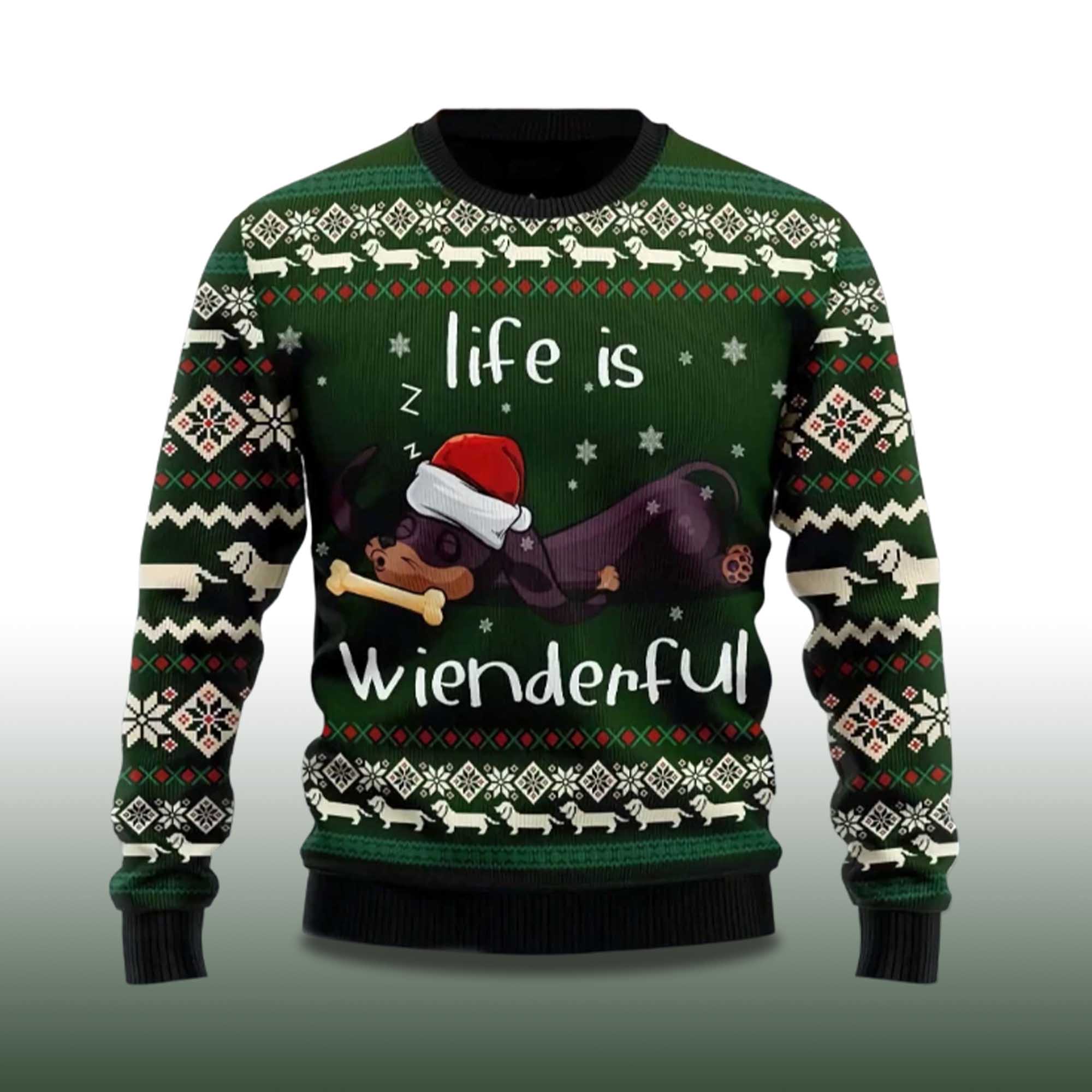 Alternative view of 2025 Dachshund Life Is Wienderful Ugly Christmas Sweater