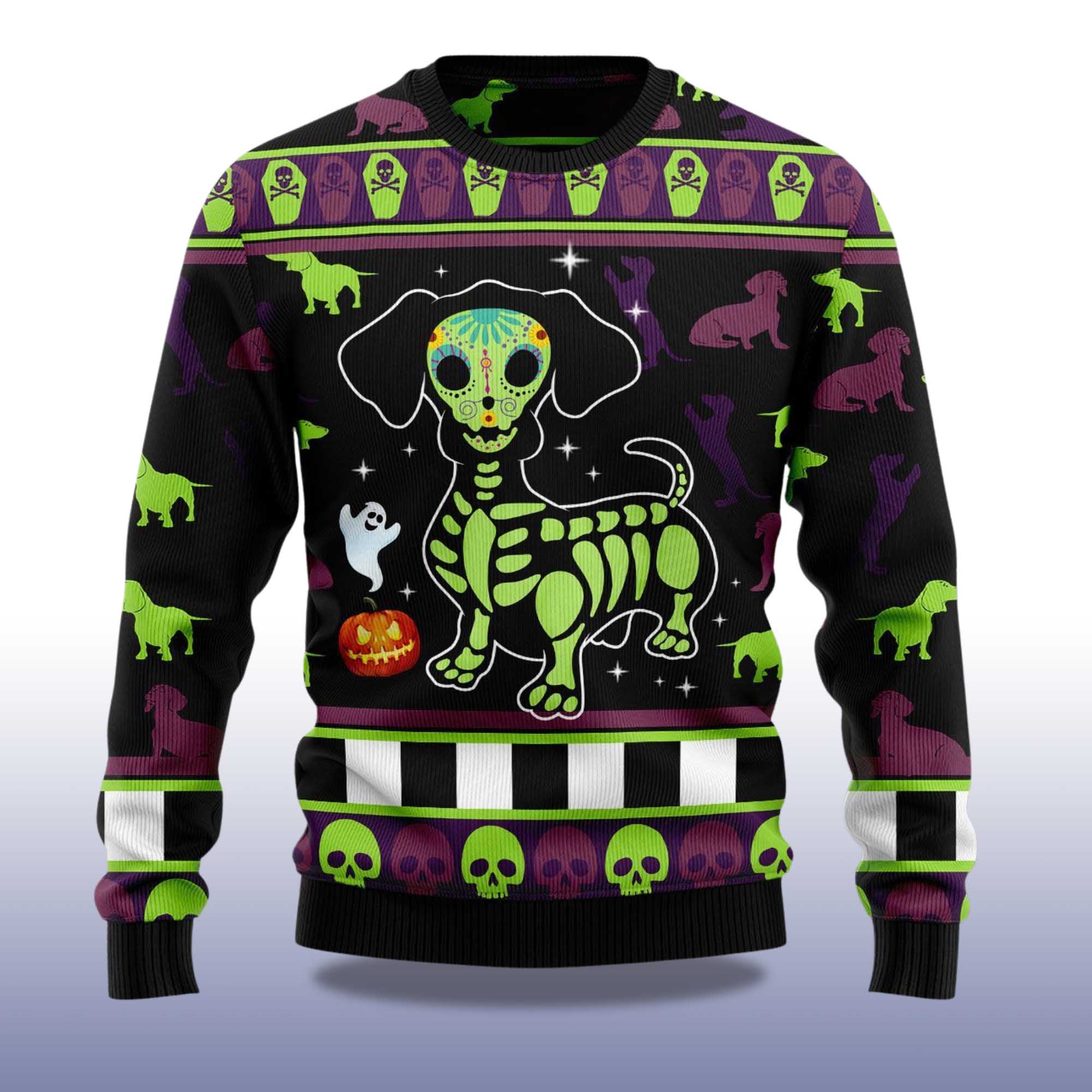 Alternative view of 2025 Dachshund Pumpkin Christmas Ugly Sweater