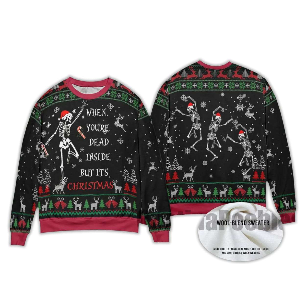 2025 Dancing Santa Skeleton Christmas Ugly Sweater