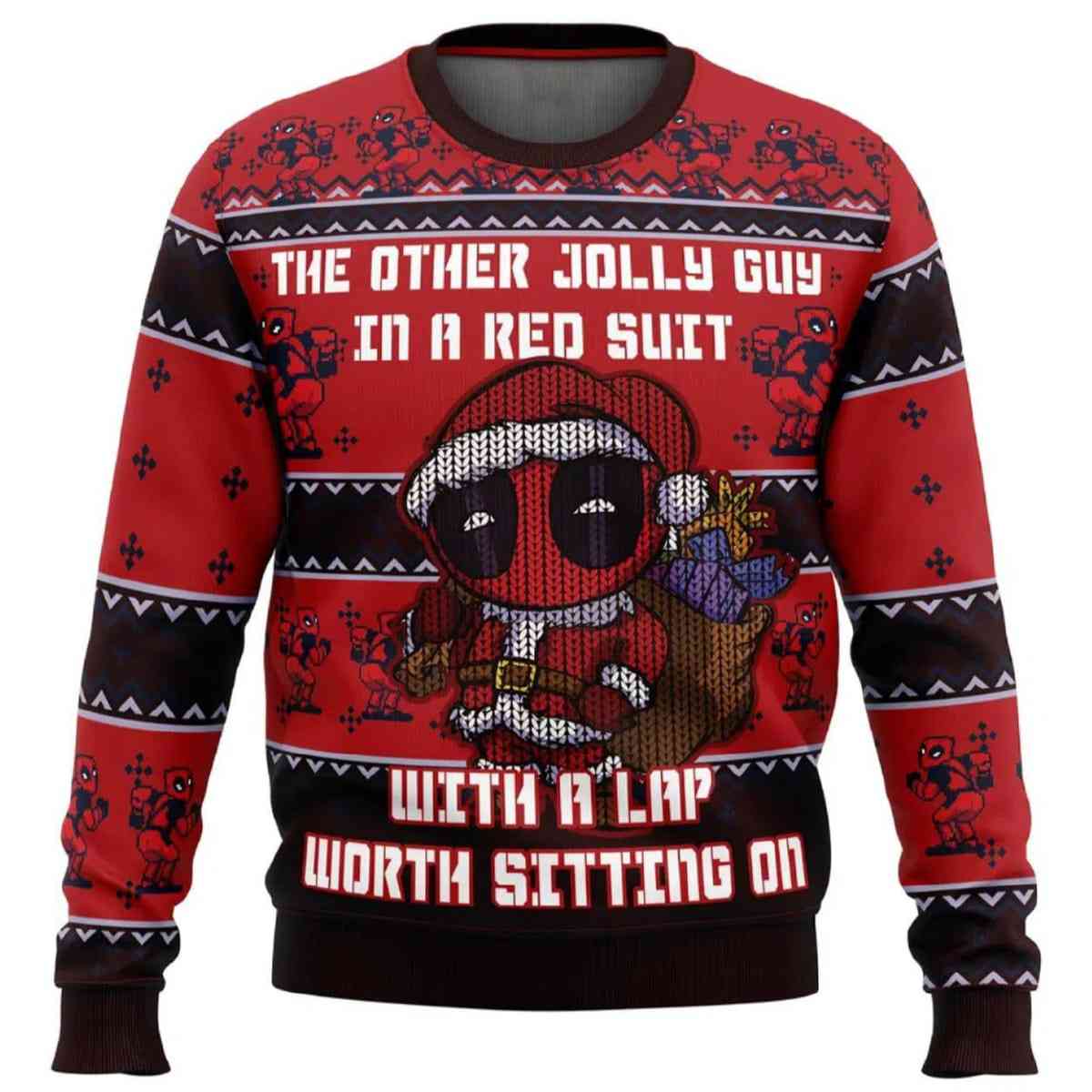 2025 Deadpool Jolly Red Guy Ugly Christmas Sweater