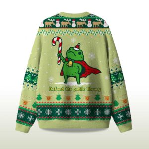 Alternative view of 2025 Defend The Public Library Frog Ugly Christmas Sweater