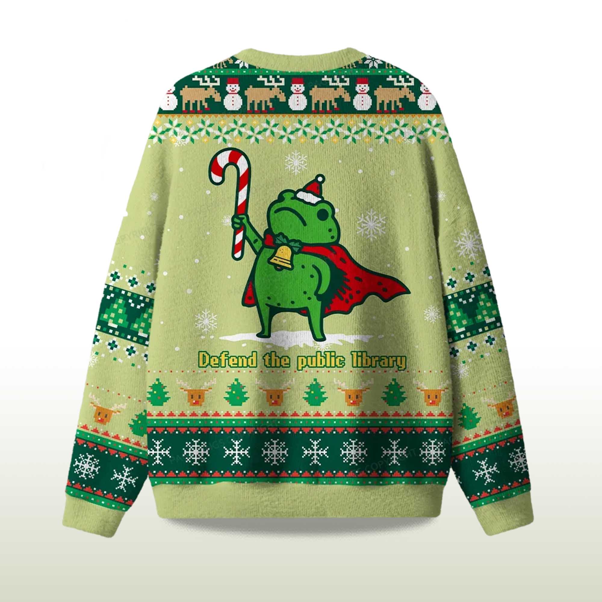 Alternative view of 2025 Defend The Public Library Frog Ugly Christmas Sweater