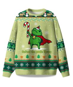 2025 Defend The Public Library Frog Ugly Christmas Sweater